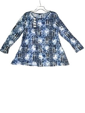 SHANA Lagenlook Blue White Tie Dye Print A-Line Top Women’s Large